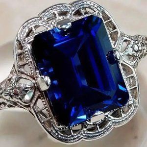 New Openwork Sapphire Blue Ring-Size 6
